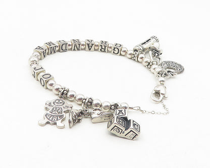 925 Sterling Silver  Vintage Grandma Beaded Name Charm Chain Bracelet  BT4592