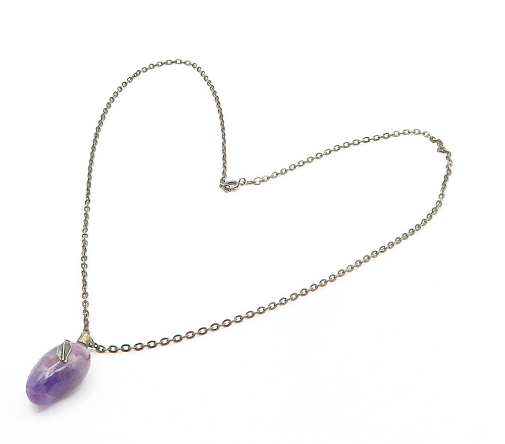 925 Sterling Silver  Vintage Amethyst Floral Dark Tone Chain Necklace  NE2625