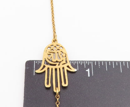 925 Sterling Silver Vintage Necklace Gold Plated Hamsa Hand Cutout Chain  NE4895