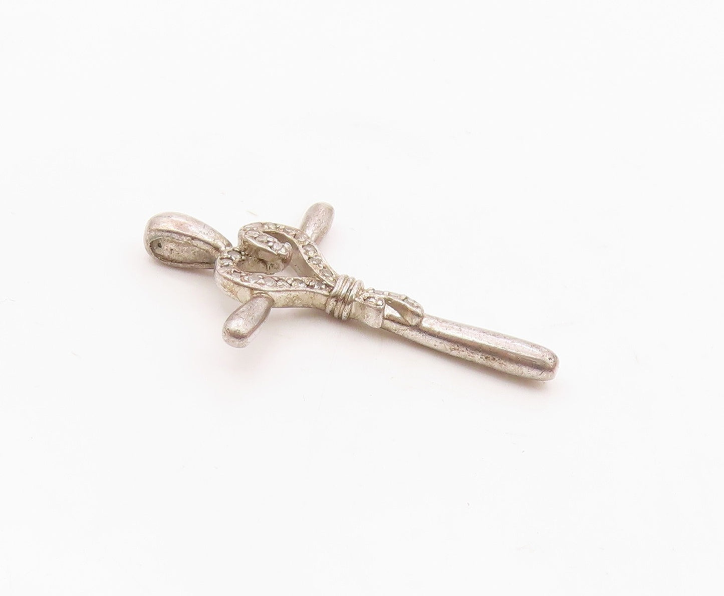 925 Sterling Silver  Vintage Genuine Diamonds Heart Cross Pendant  PT17912