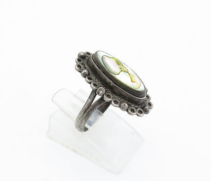 MEXICO 925 Sterling Silver  Vintage Abalone Shell Cocktail Ring Sz 6  RG4303