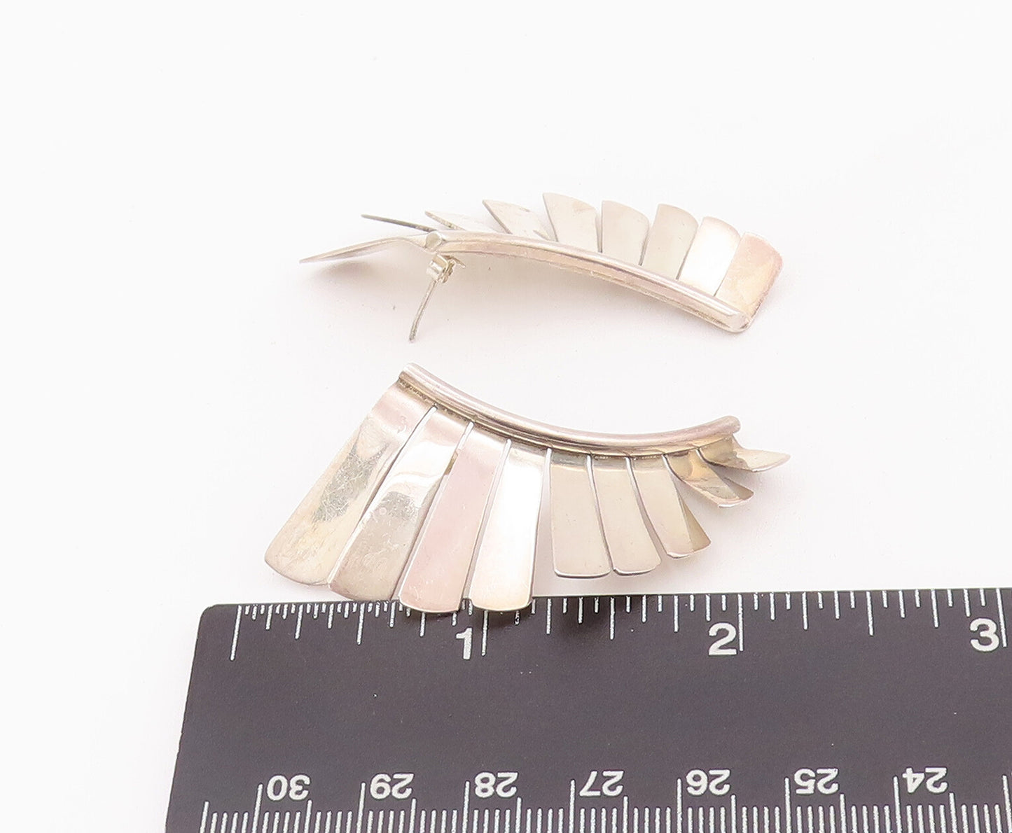 925 Sterling Silver Vintage Earrings MEXICO Cutout Upside Hand Fan  EG12933