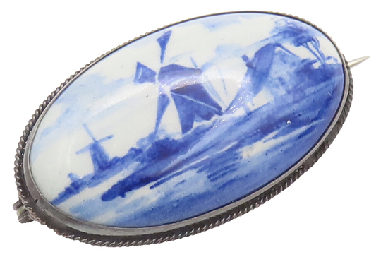 925 Sterling Silver Vintage Brooch Pin HOLLAND Minimalist Oval Landscape BP10696