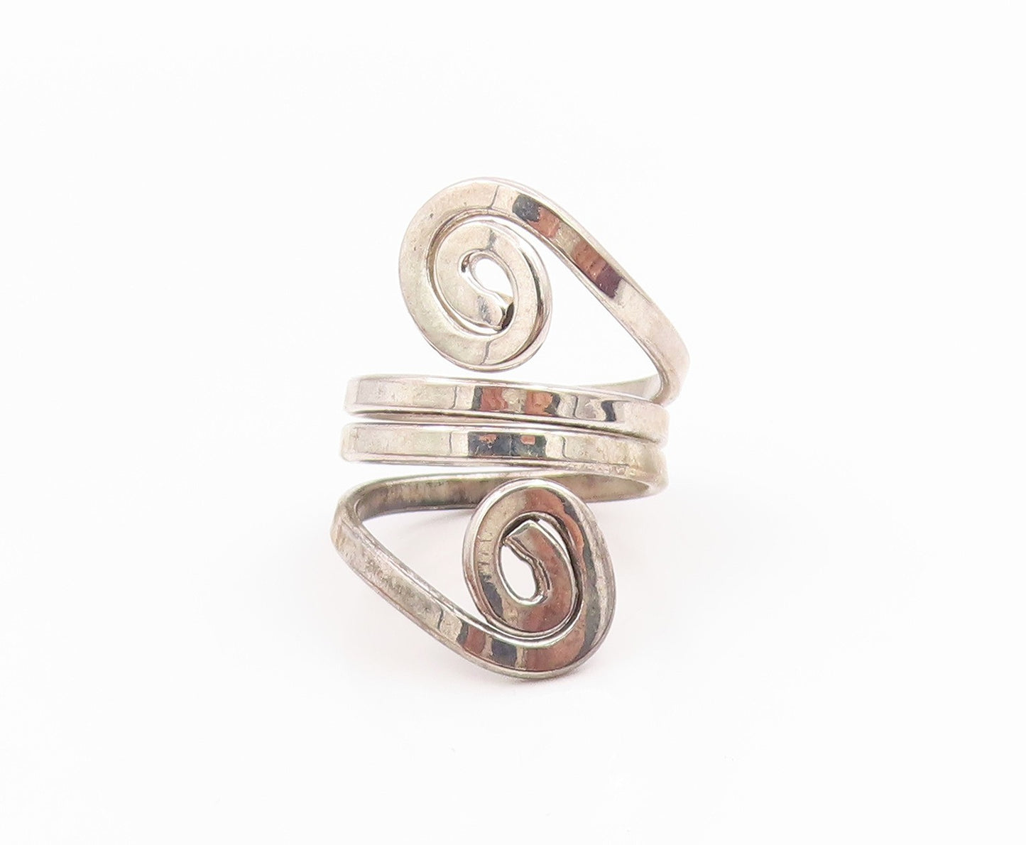 925 Sterling Silver Vintage Ring Modernist Double Spiral Bypass  Sz 8  RG35710