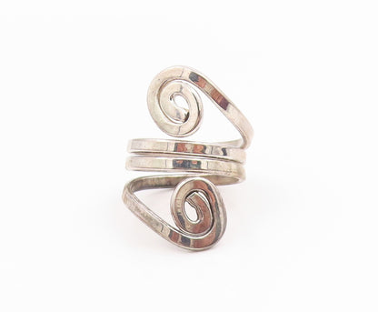 925 Sterling Silver Vintage Ring Modernist Double Spiral Bypass  Sz 8  RG35710