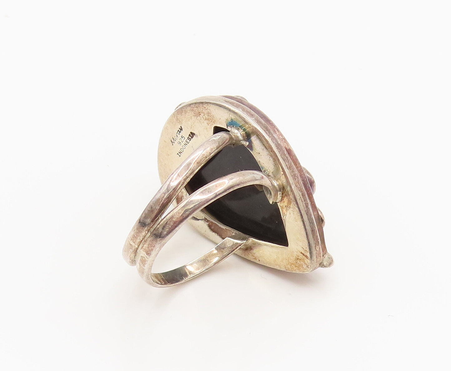 MERAV 925 Silver  Vintage Freshwater Pearls & Abalone Leaf Ring Sz 7  RG26259