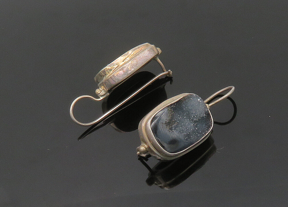 SARDA 925 Sterling Silver  Vintage Druzy Stone Shiny Drop Earrings  EG9948