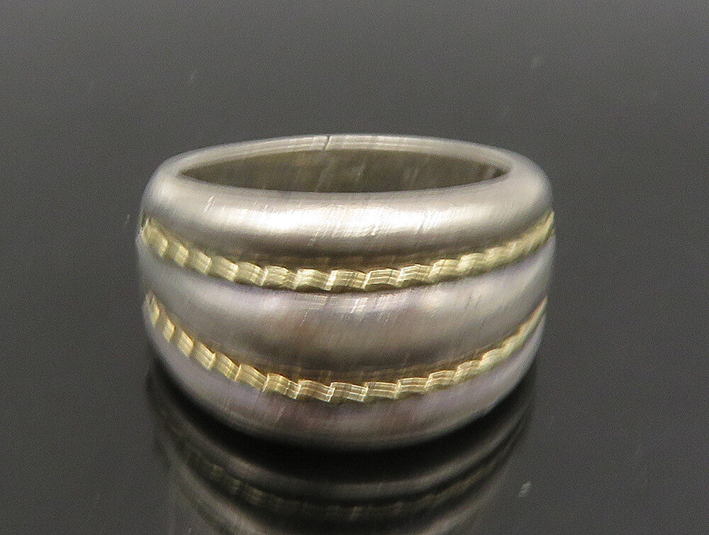 925 Silver & 14K GOLD  Vintage Two Tone Rope Twist Dome Band Ring Sz 6 RG23689