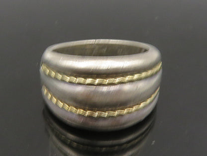 925 Silver & 14K GOLD  Vintage Two Tone Rope Twist Dome Band Ring Sz 6 RG23689