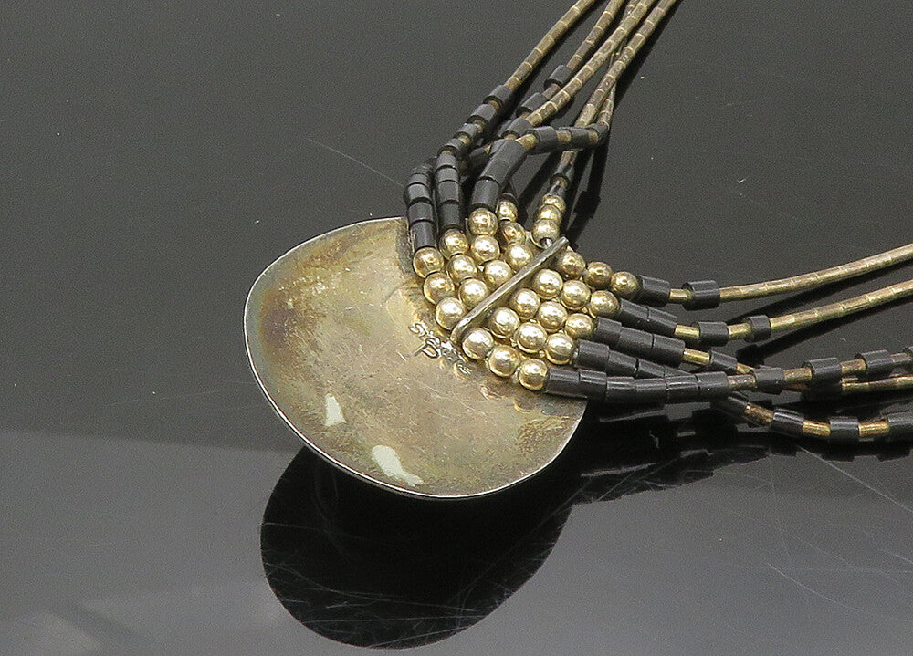 NAVAJO 925 Silver  Vintage Black Onyx Liquid Silver Chain Necklace  NE3633