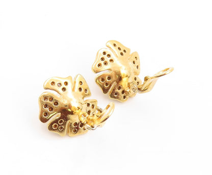925 Sterling Silver Vintage Earrings Gold Plated Pearl & CZ Inlay Flower EG13316