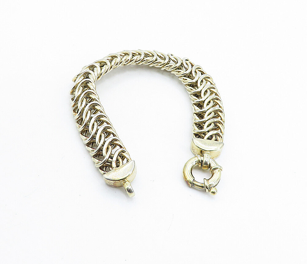 925 Sterling Silver Vintage Interlocking Multi Link Chain Bracelet BT2405