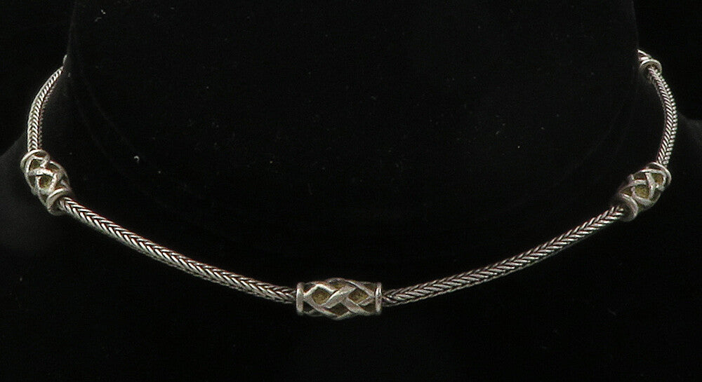 925 Sterling Silver  Vintage Barrel Beaded Wheat Chain Necklace  NE2347