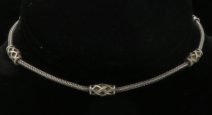 925 Sterling Silver  Vintage Barrel Beaded Wheat Chain Necklace  NE2347