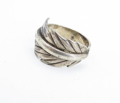 TWWS NAVAJO 925 Silver  Vintage Feather Motif Wrap Band Ring Sz 7.5  RG7663