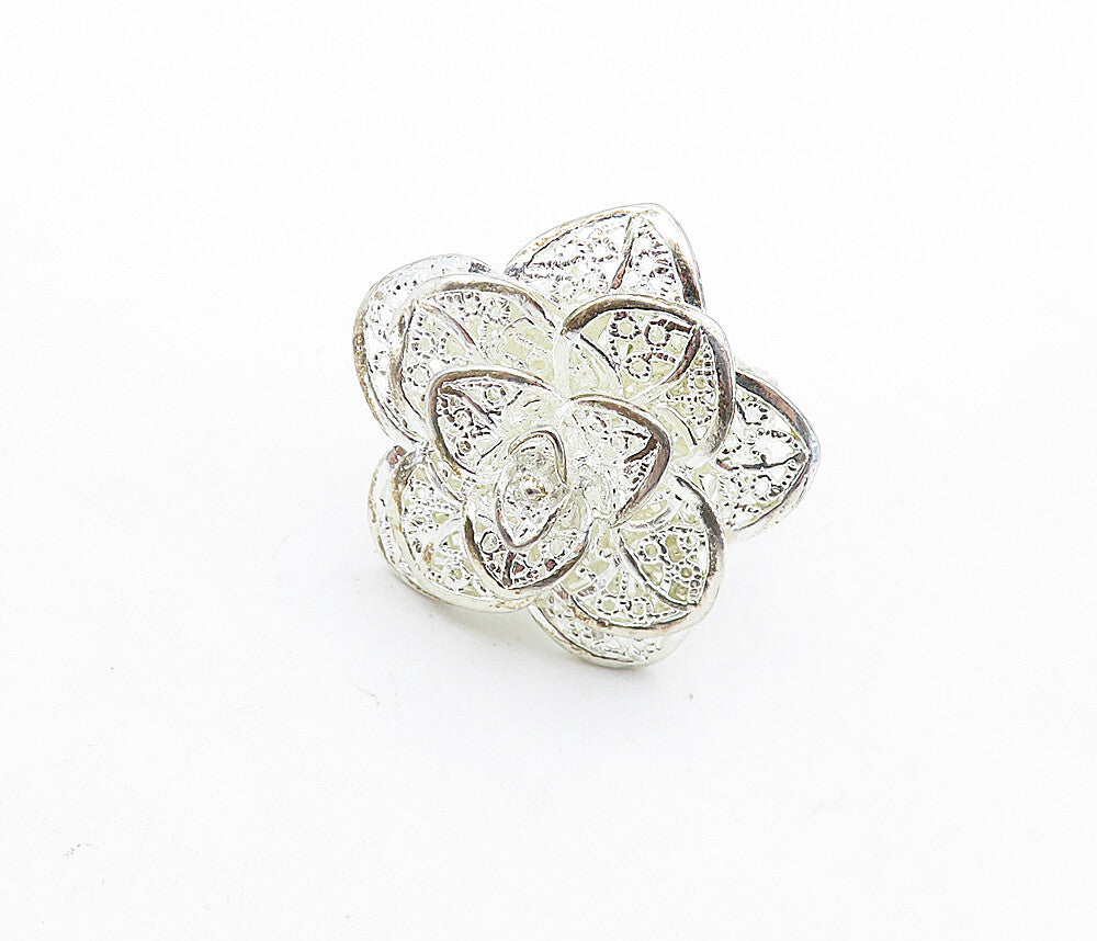 925 Sterling Silver  Shiny Twist Filigree Flower Statement Ring Sz 5  RG7308