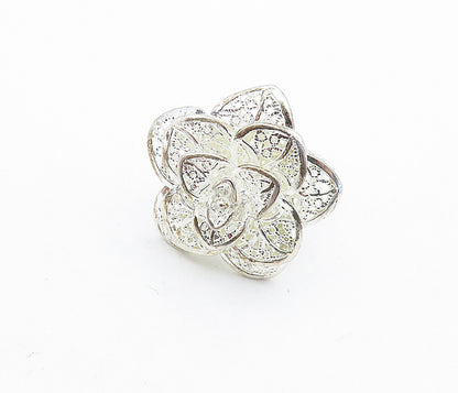 925 Sterling Silver  Shiny Twist Filigree Flower Statement Ring Sz 5  RG7308