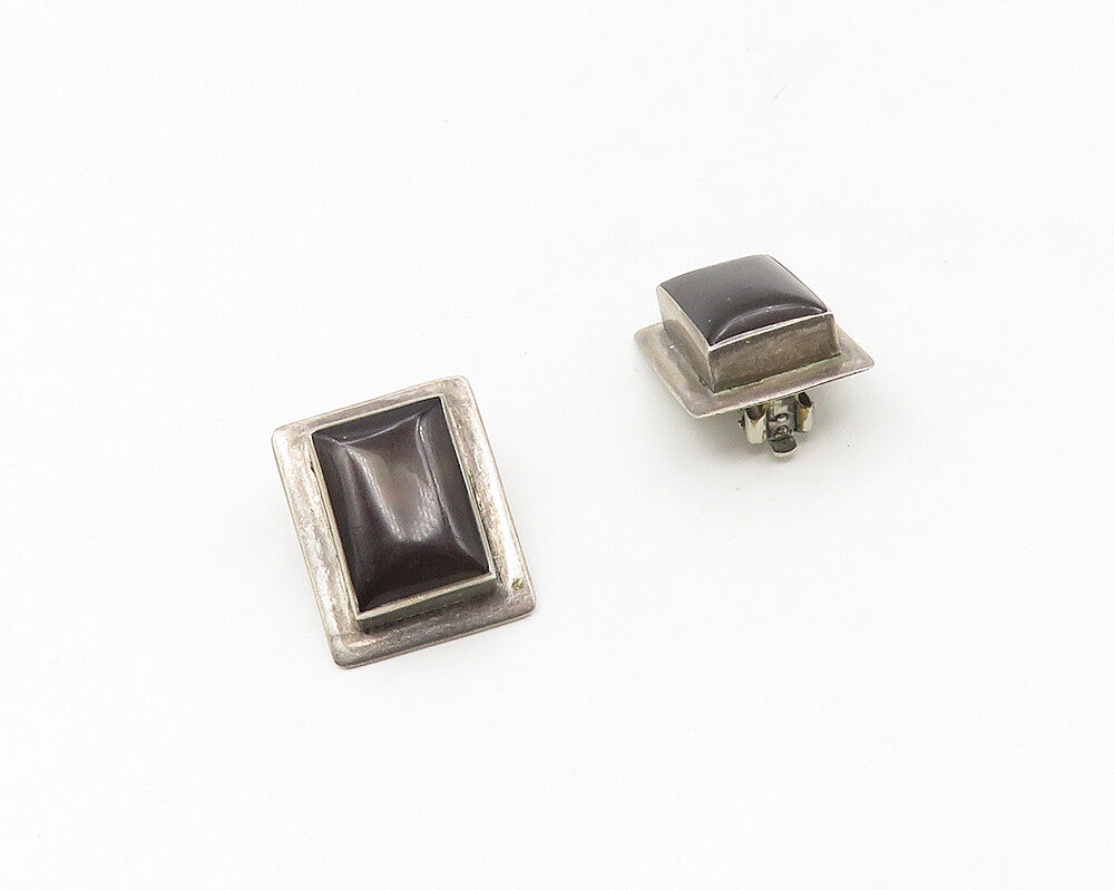 MEXICO 925 Sterling Silver  Vintage Smoky Topaz Non Pierce Earrings  EG9046
