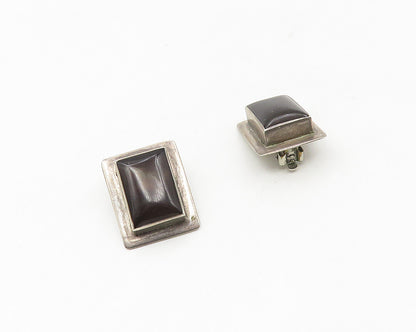 MEXICO 925 Sterling Silver  Vintage Smoky Topaz Non Pierce Earrings  EG9046