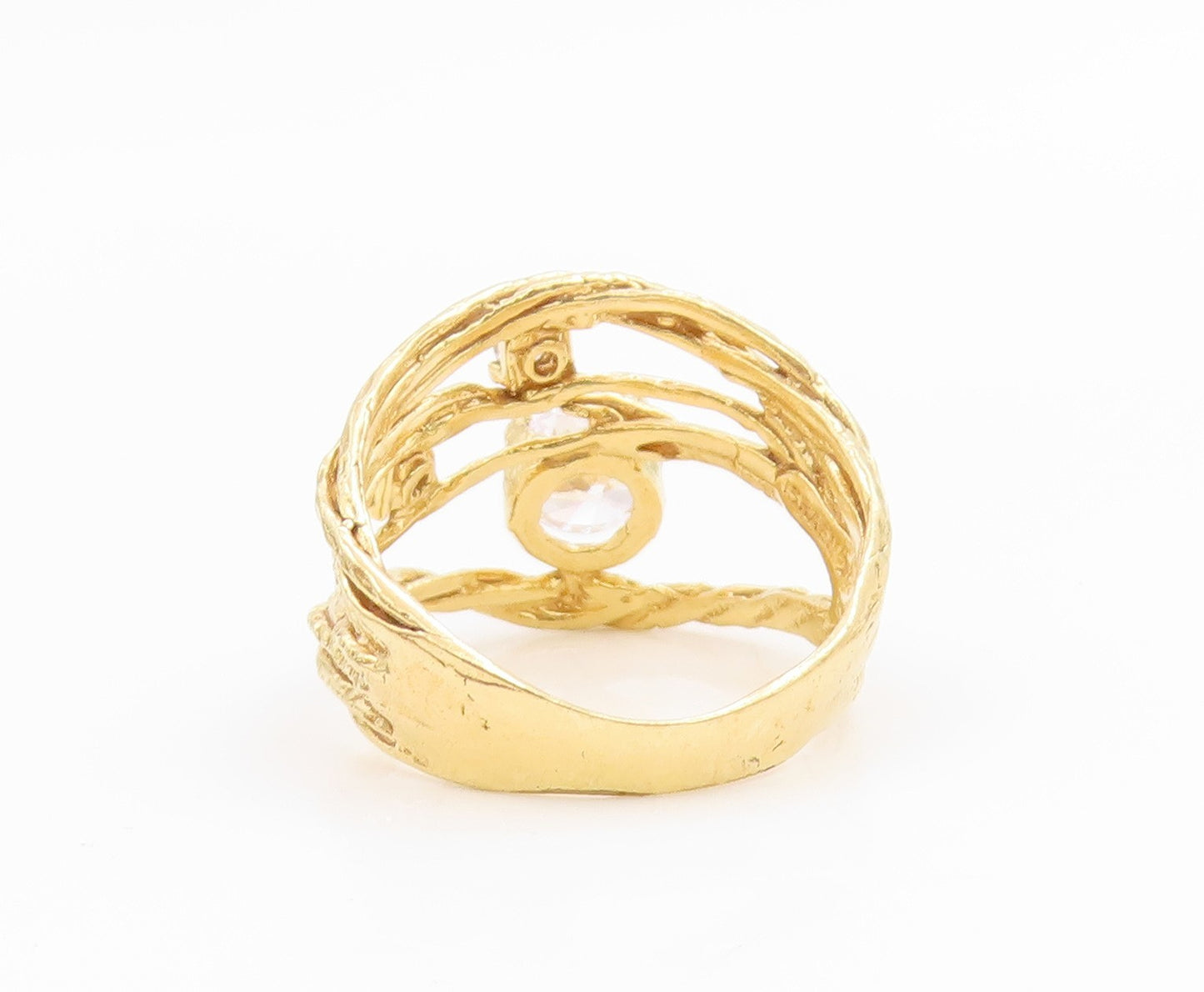 925 Sterling Silver Vintage Ring Gold Plated ISRAEL CZ Twisted Band Sz 7 RG35690