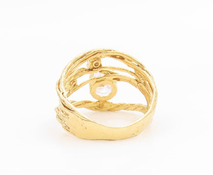 925 Sterling Silver Vintage Ring Gold Plated ISRAEL CZ Twisted Band Sz 7 RG35690