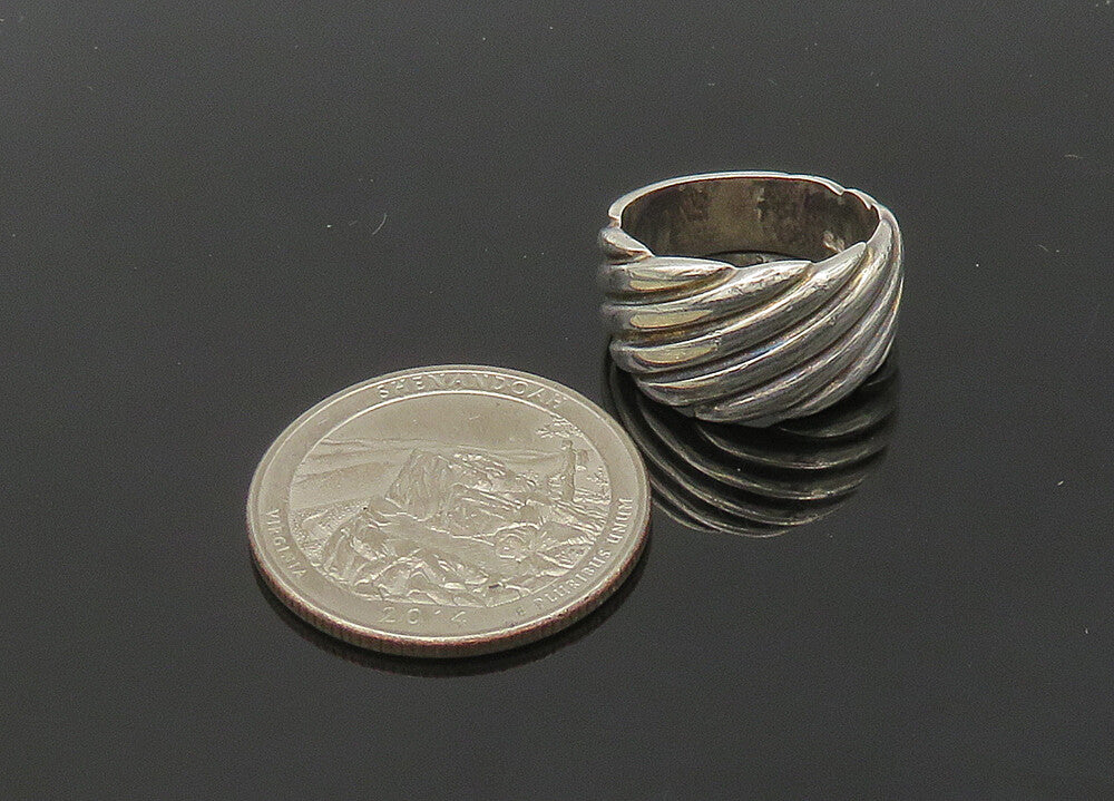 925 Sterling Silver  Vintage Shiny Slanted Fluted Band Ring Sz 5  RG21282