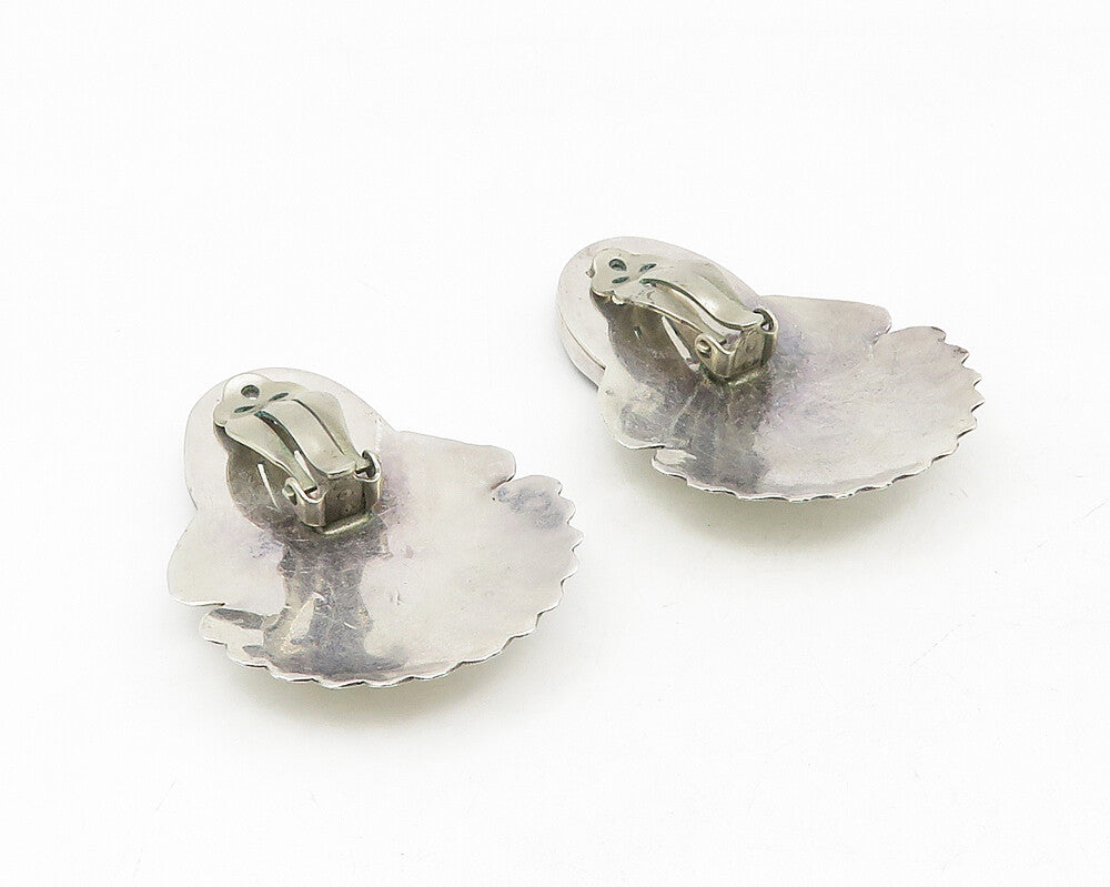 925 Sterling Silver  Vintage Hematite Scalloped Non Pierce Earrings  EG5537