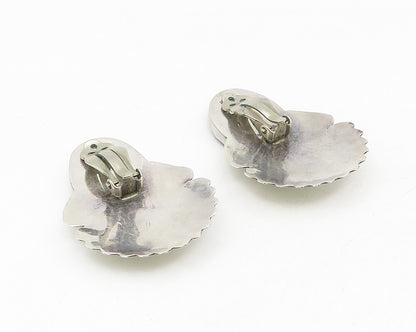 925 Sterling Silver  Vintage Hematite Scalloped Non Pierce Earrings  EG5537