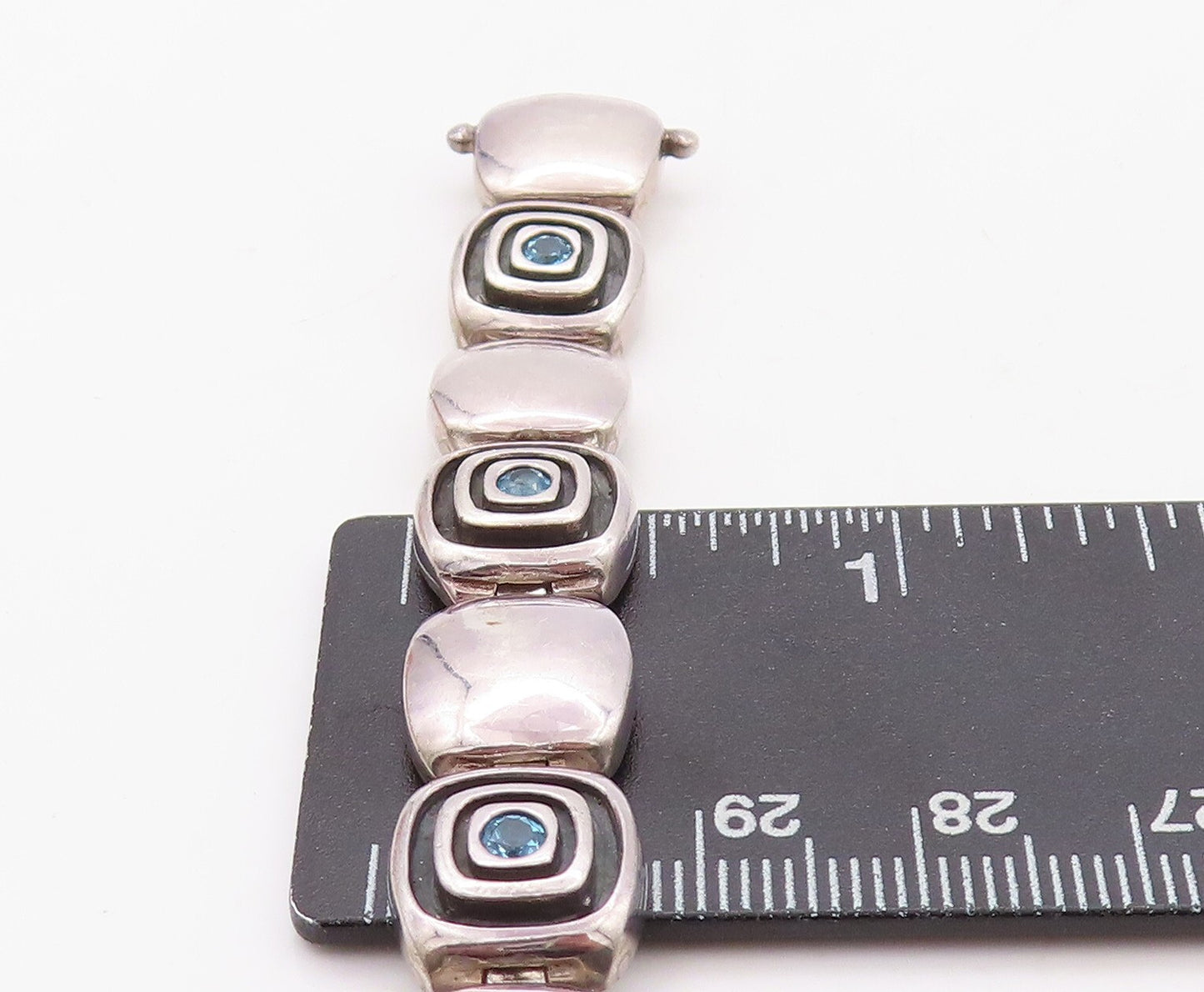 925 Sterling Silver Vintage Bracelet Solid Square Cutout Blue Topaz  BT10890