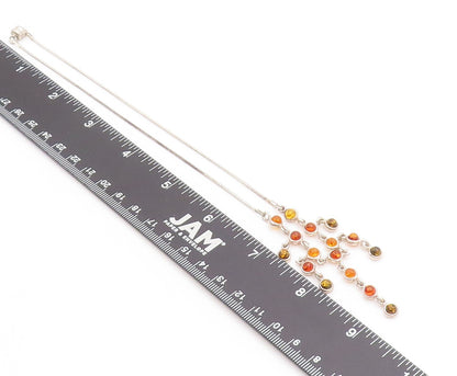 925 Sterling Silver Vintage Necklace Multi Stone Amber Classic Link Chain NE4630