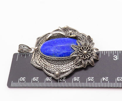 925 Sterling Silver Vintage Pendant Gemstone Dark Tone Floral Filigree  PT24762