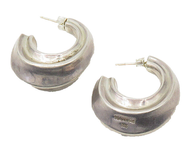 BAYANIHAN 925 Silver & 14K GOLD  Vintage Shiny Hollow JHoop Earrings  EG10691