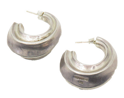 BAYANIHAN 925 Silver & 14K GOLD  Vintage Shiny Hollow JHoop Earrings  EG10691