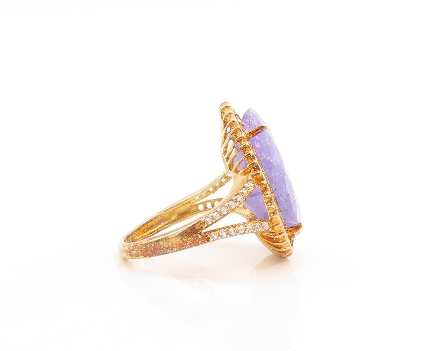 925 Sterling Silver Vintage Ring Gold Plated Tanzanite Halo Topaz  Sz 7  RG30099