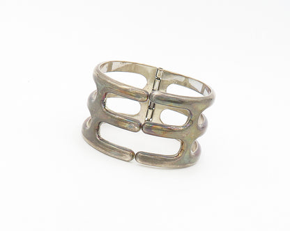 MEXICO 925 Sterling Silver  Vintage Dark Tone Hinge Bangle Bracelet  BT7138
