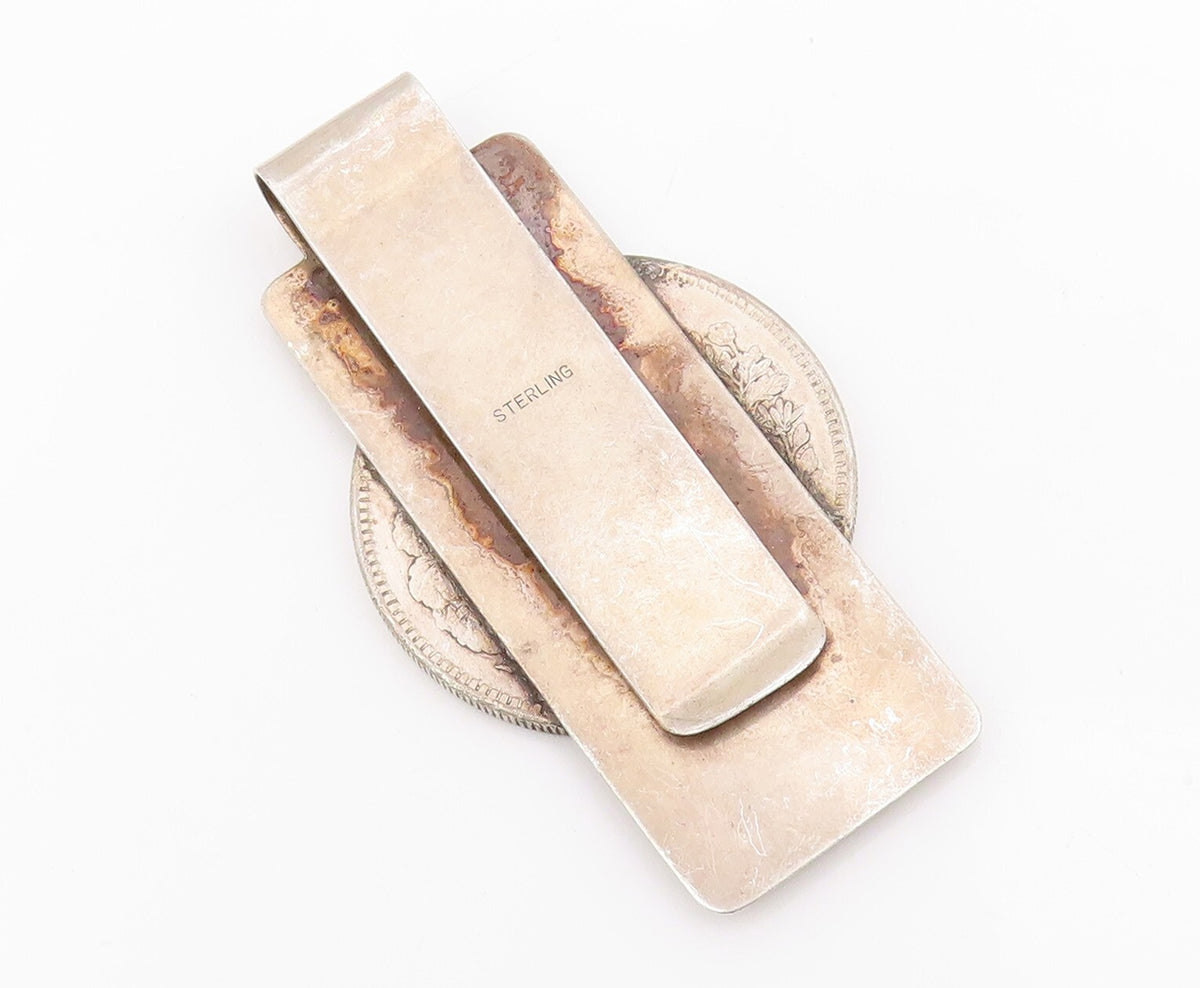 925 Sterling Silver Vintage Money Clip Solid Dark Tone Chinese Export  TR3875