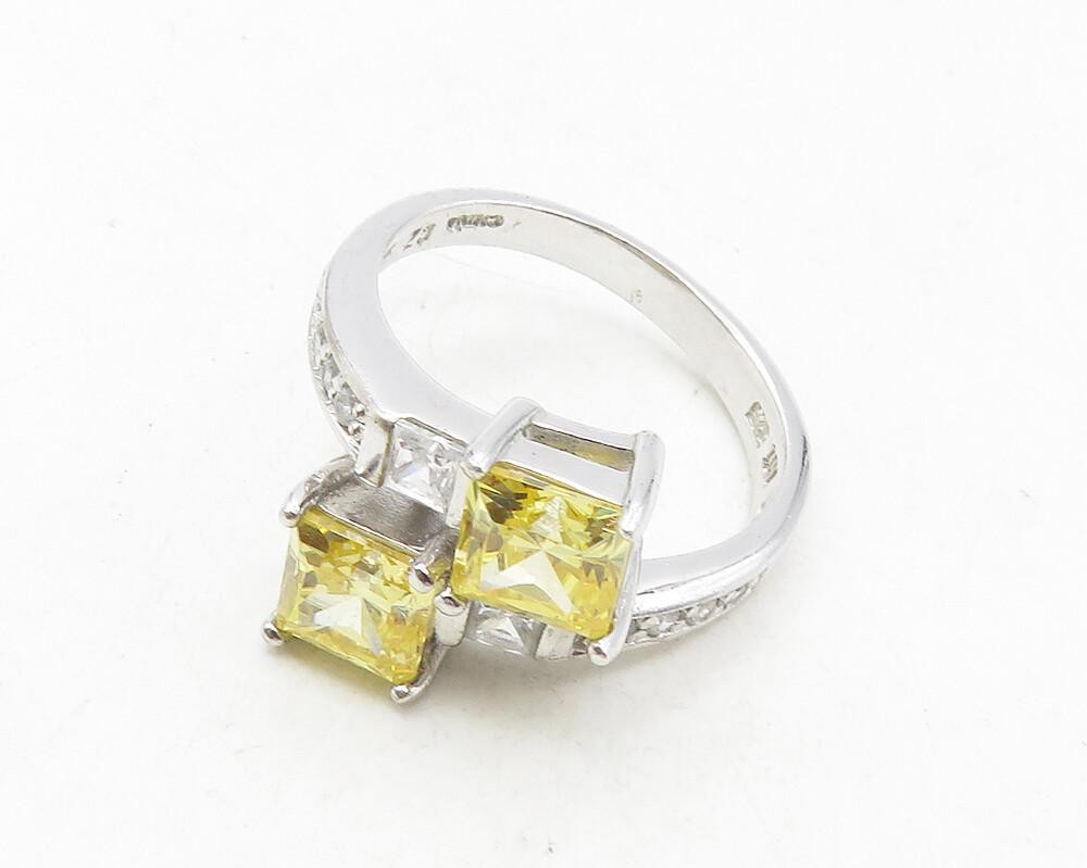 925 Sterling Silver  Yellow Cubic Zirconia Bypass Band Ring Sz 8.5  RG9813