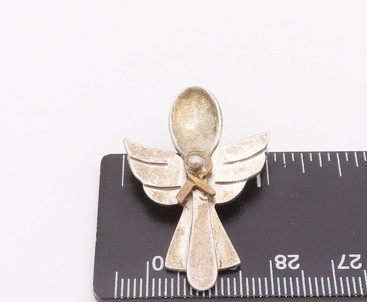 925 Sterling Silver Vintage Brooch Pin MEXICO Solid Carved Spoon Angle  BP10739