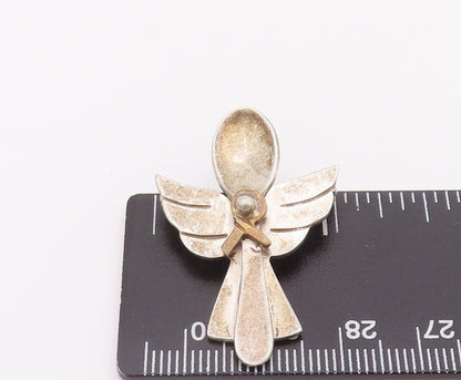 925 Sterling Silver Vintage Brooch Pin MEXICO Solid Carved Spoon Angle  BP10739