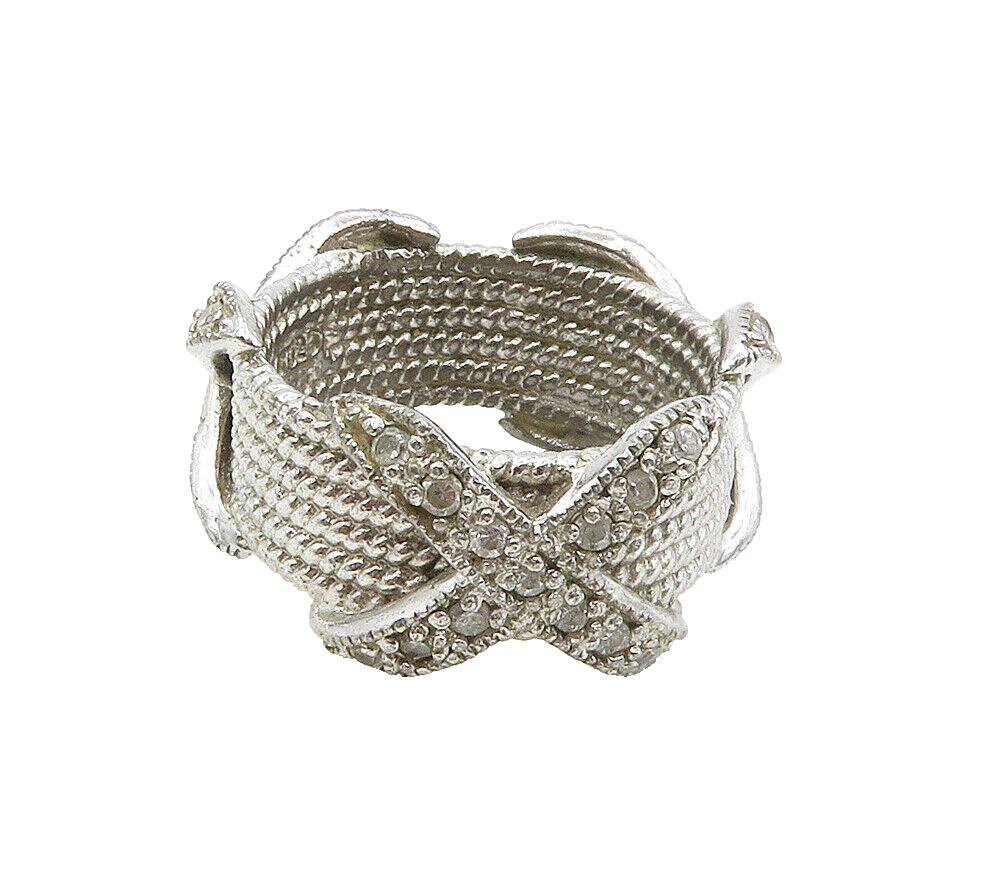 925 Sterling Silver  Cubic Zirconia Rope Twist Shiny Band Ring Sz 7  RG16358