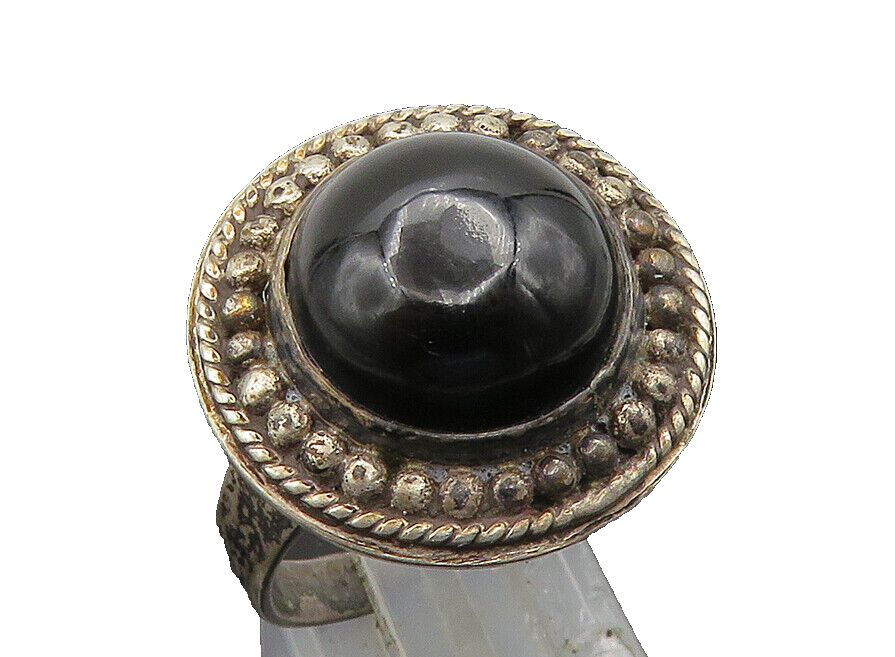 925 Sterling Silver  Vintage Cabochon Black Onyx Cocktail Ring Sz 7.5  RG23515