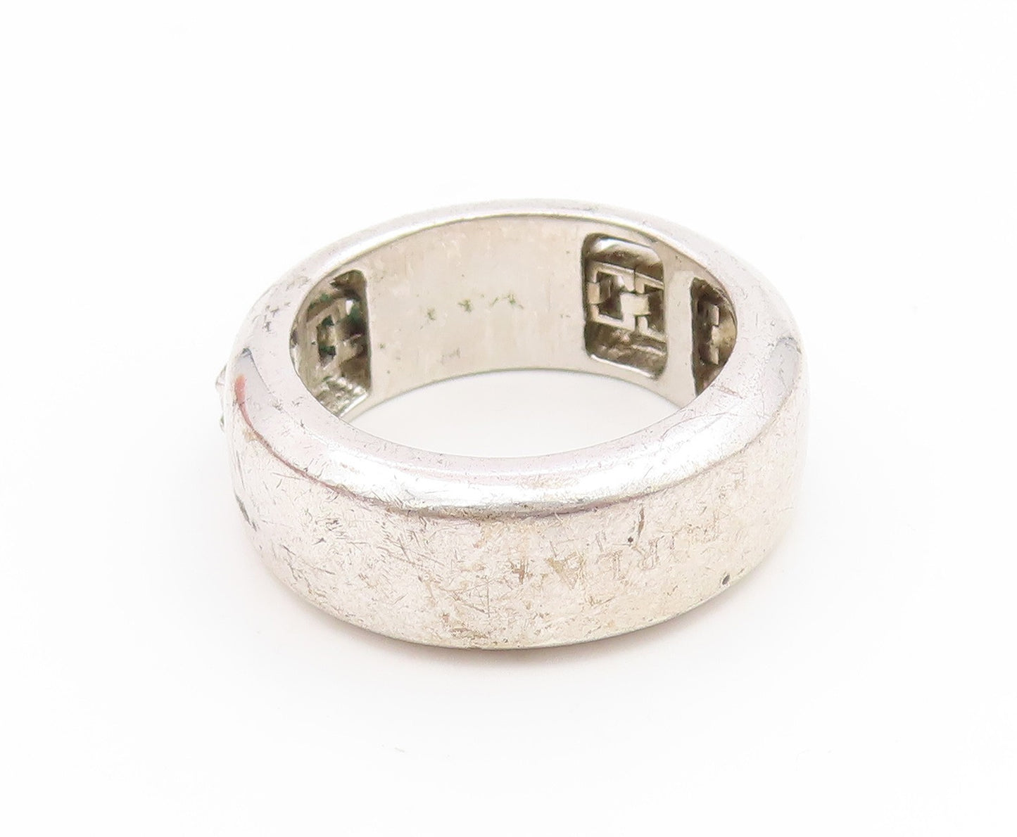 925 Sterling Silver Vintage Ring Channel Set CZ Classic Wide Band  Sz 8  RG35082