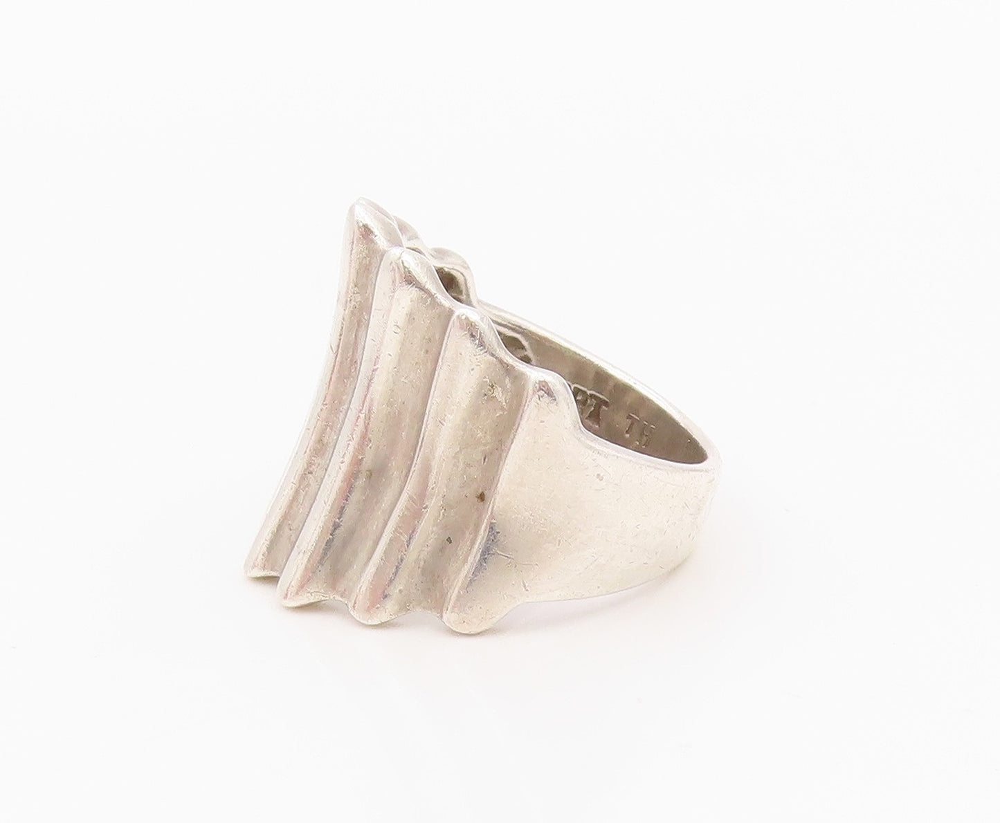 925 Sterling Silver Vintage Ring Modernist Fluted Statement Band  Sz 9  RG36330
