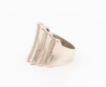925 Sterling Silver Vintage Ring Modernist Fluted Statement Band  Sz 9  RG36330