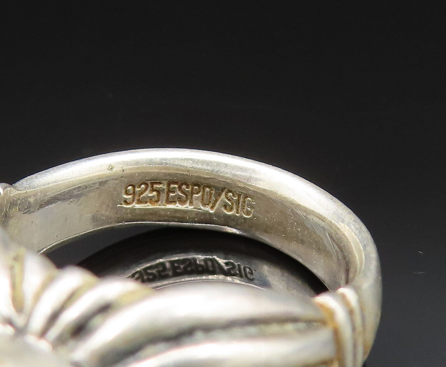 ESPO SIG 925 Silver  Vintage Oval Aquamarine Ribbed Dome Ring Sz 7.5  RG25671