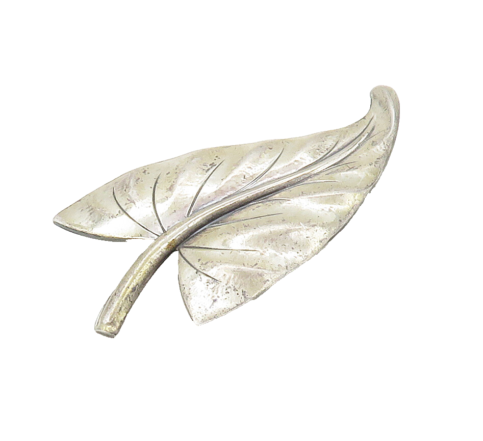 JEWEL ART 925 Sterling Silver  Vintage Single Floral Leaf Brooch Pin  BP5994