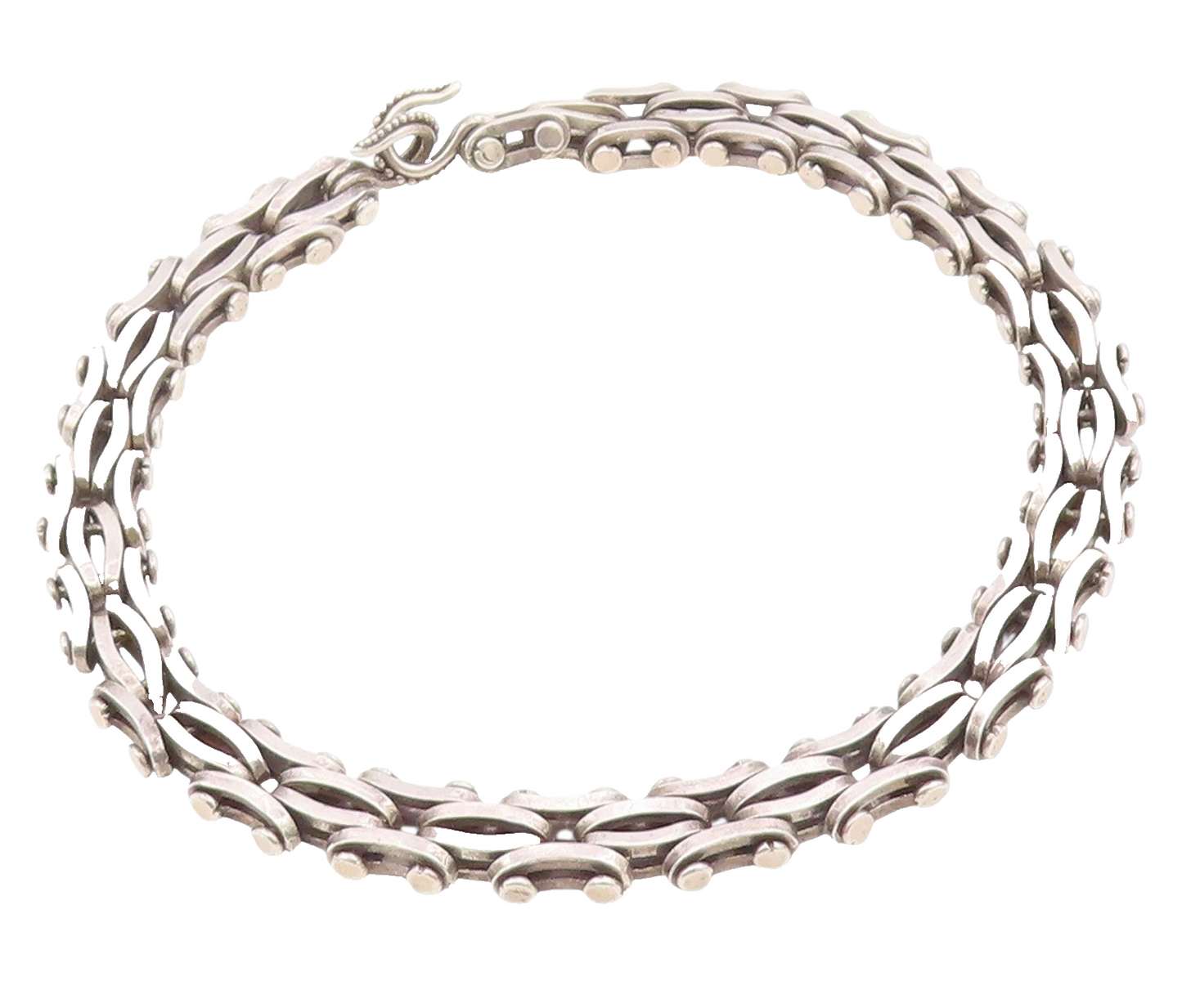 925 Sterling Silver Vintage Necklace Solid Modernist Biker Choker Heavy  NE4819