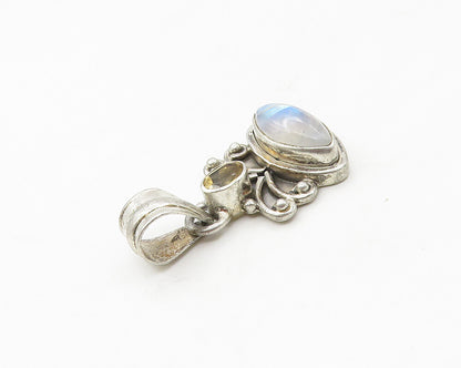 925 Sterling Silver Vintage Marquise Cut Moonstone & Topaz Pendant PT13794