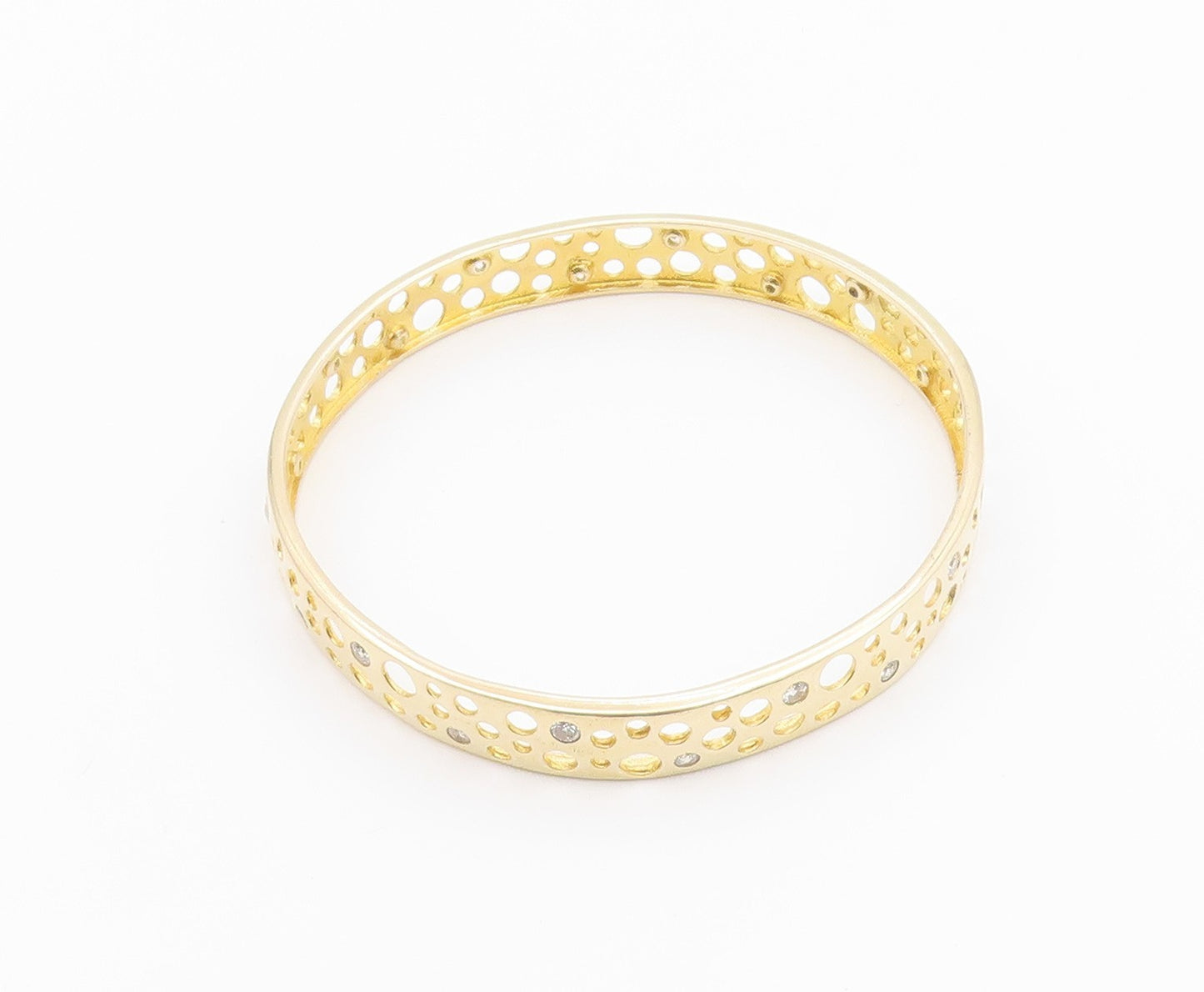 925 Sterling Silver  Topaz Gold Plated Circle Cutout Bangle Bracelet  BT5479