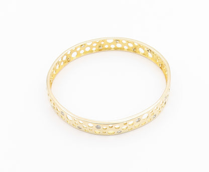 925 Sterling Silver  Topaz Gold Plated Circle Cutout Bangle Bracelet  BT5479
